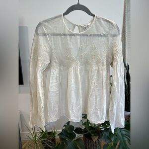 Women’s H&M L.O.G.G Cream Embroidered Long Sleeve Top